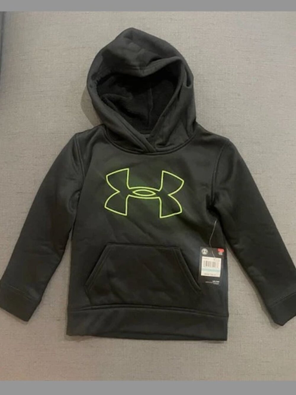 Under Armour Boys' Big Logo Hoodie Sweatshirt Black/Lime SZ 5 NWT $40.00